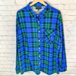 3X Blue and Green Plaid Long Sleeve